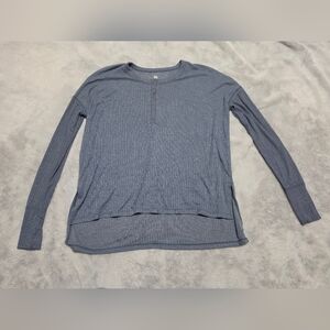 SO Blue Long Sleeve Ribbed Henley Top